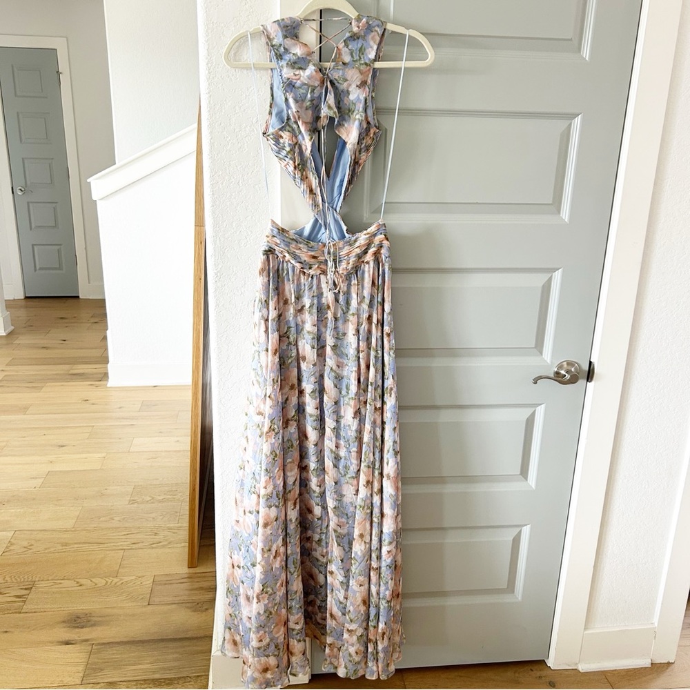 New ASTR Noya Floral Ruffle Cutout Lace Up Maxi Dress Revolve - Picture 7 of 8